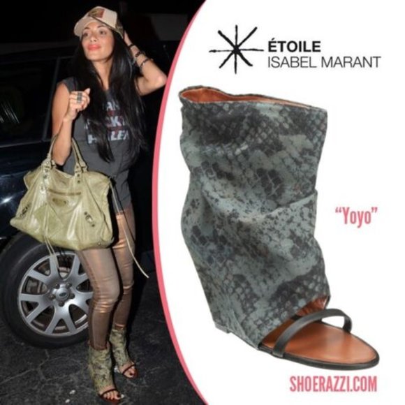 Isabel Marant  YOYO Python Print Canvas Open Toe Wedge Sandals Boots Shoes - Picture 1 of 13
